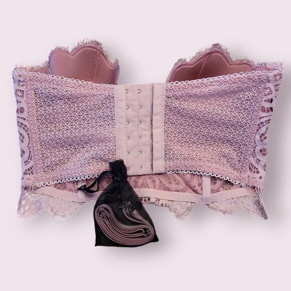 Victoria’s Secret Dream Angels Lace Bustier 32DD Dusty Rose Scalloped Trim NWT - Picture 4 of 13